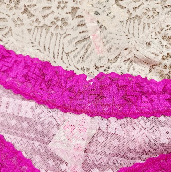 NWT PINK Victoria's Secret Lace and Mesh Cheeky Panties Size Medium - Picture 3 of 5